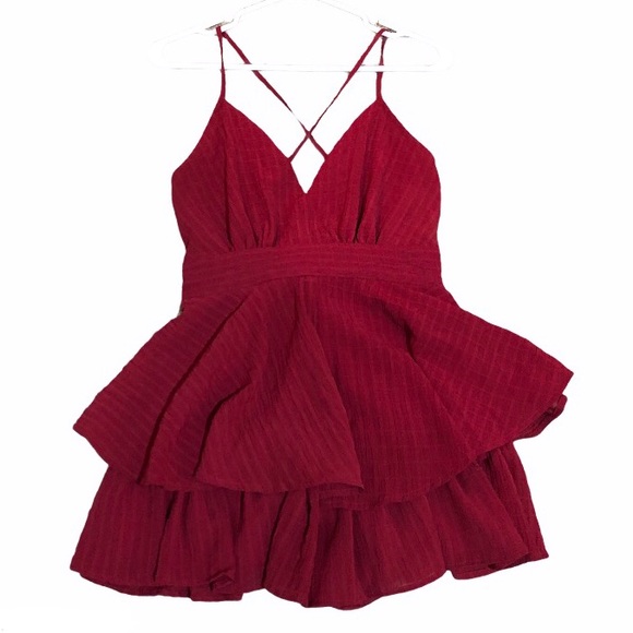 AKIRA Pants - Akira Textured Red Formal Romper Tie Bow Back
